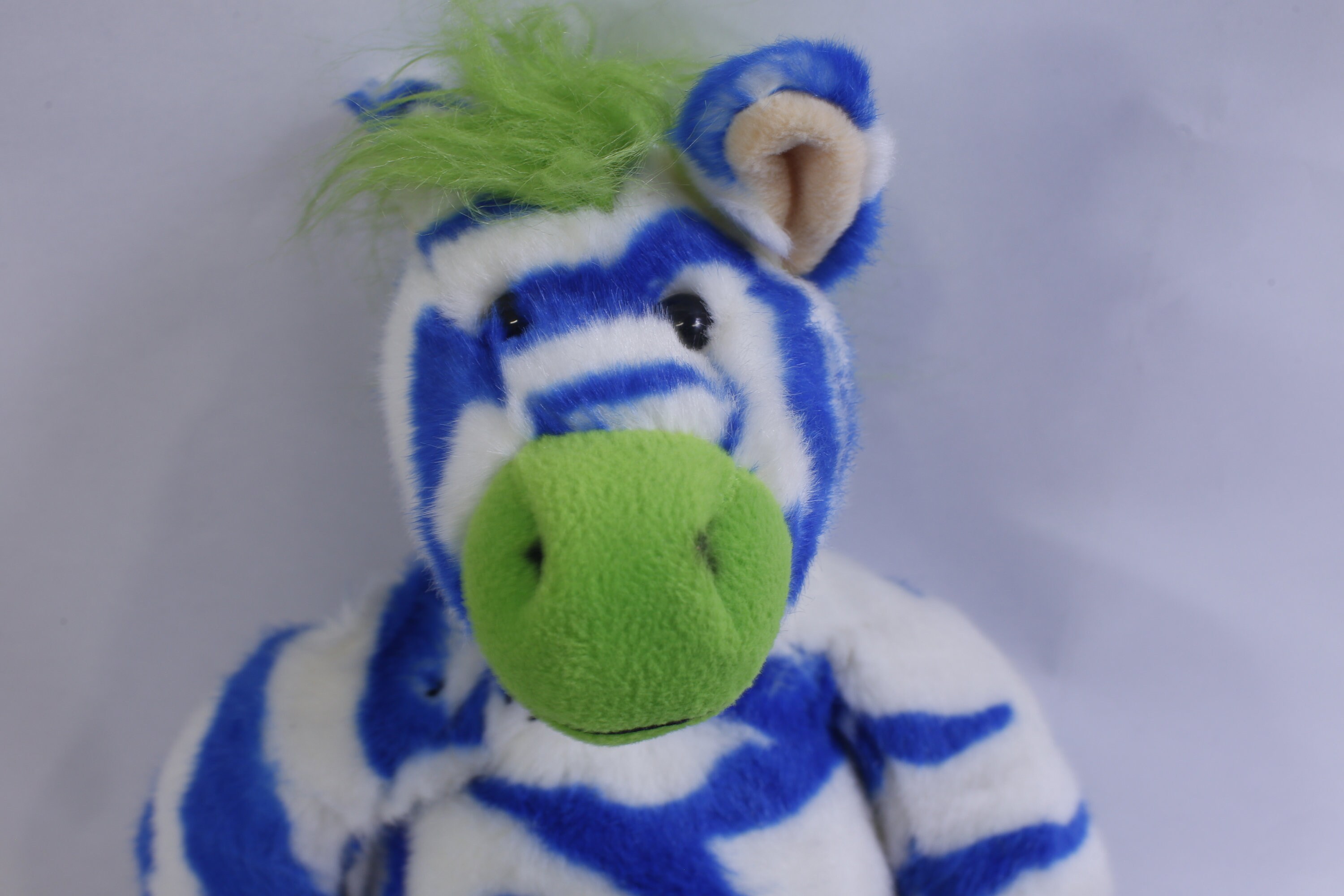 Zany Brainy Reston Zebra, White Blue, Plush, Zany Brainy, 1998, Stuffed Animal, Bright ...