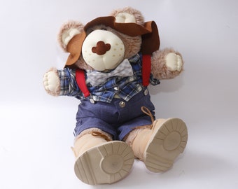 Xavier Roberts Furskins Cute Cowboy Bear, Stuffed Toy, Plush, Soft, Toy, Figure, Washable Clothes, Brown, Vintage Plush, Huggable ~20-01-366