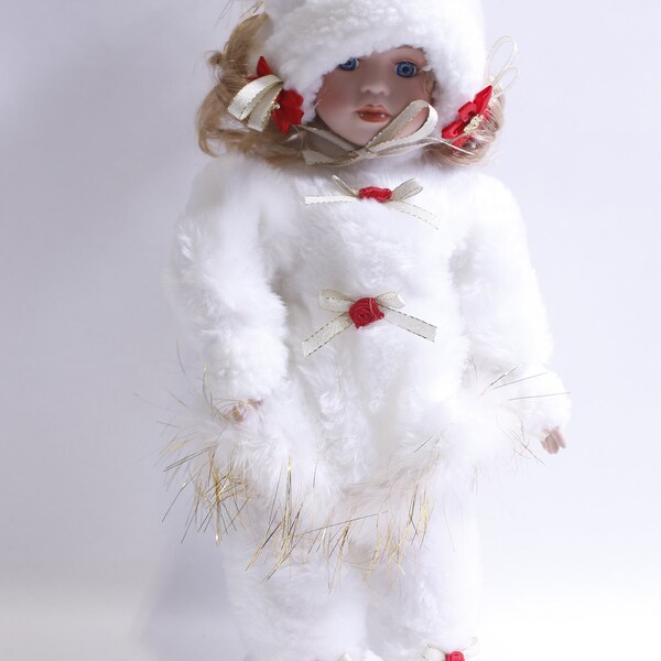 Jane L Dolan, Snow Doll, 17", White Costume, Christmas, Winter, Holiday, Festive, Art Doll, Vintage, Collectible, ~ 230907-KSL 461