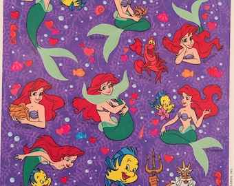 The Little Mermaid Disney 1980s Vintage American Greetings Single Sticker Sheet Scrap Booking Sticker Collecting Craft ~ 1294