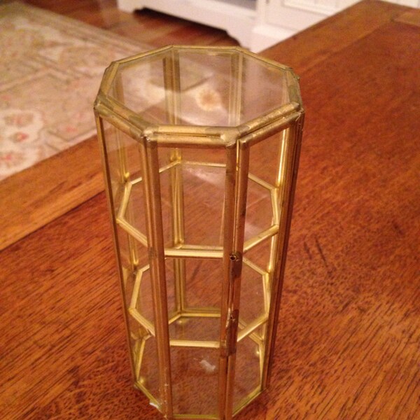 Cabinet of curiosities - miniature dollhouse sized curio cabinet door octagonal with brass gold and glass trim. Jewelry case.