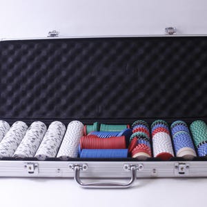 Poker Chip Set in a Silver Carry Case, Card Game, Casino, Professional Poker Set, Game Night, Tournament, Accessory, ~ 240730-SHC SHC-027