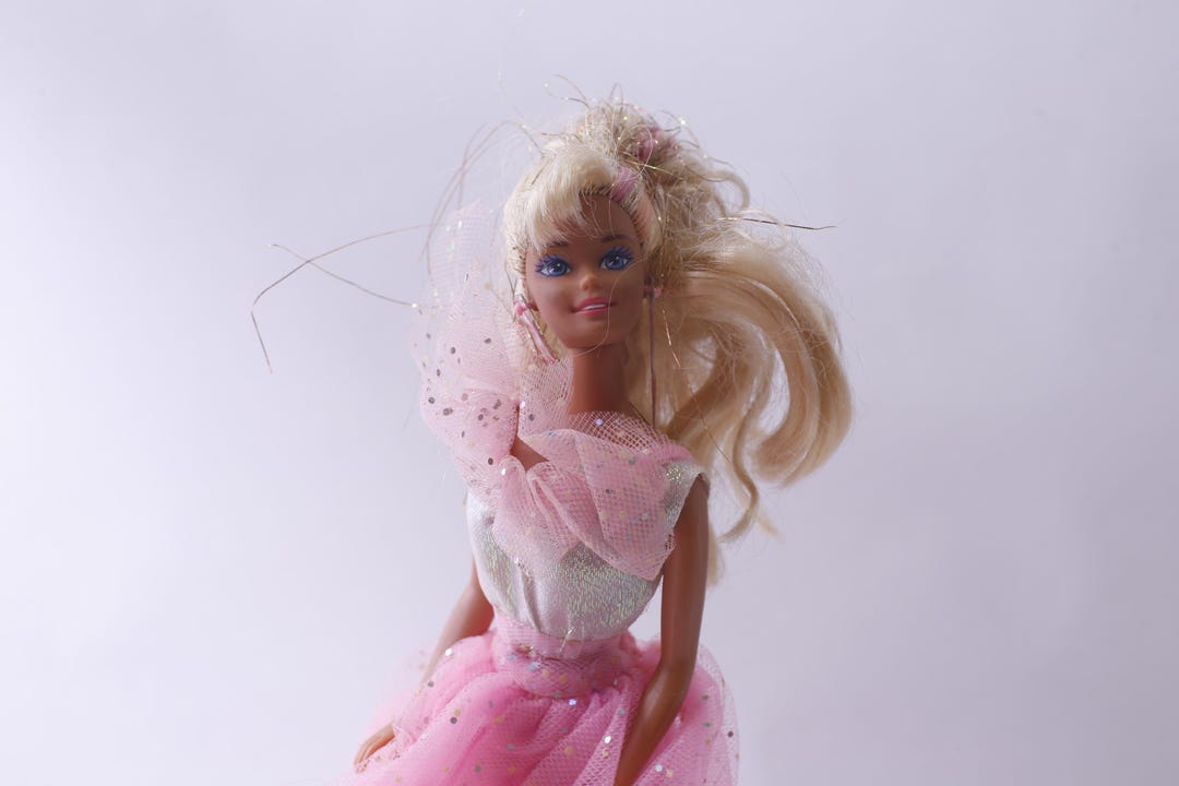 1980s Barbie Twinkle Lights Doll Mattel Silver pink Dress Straight 1980s-barbie-twinkle-lights-doll-mattel-silver-pink-dress-straight