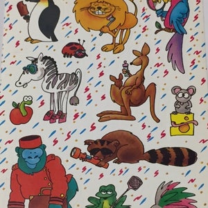 Animais engraçados do zoológico 1989 3M Folha de adesivos únicos 1989 Adesivo de reserva de sucata para coleta de artesanato ~ 20-11-373
