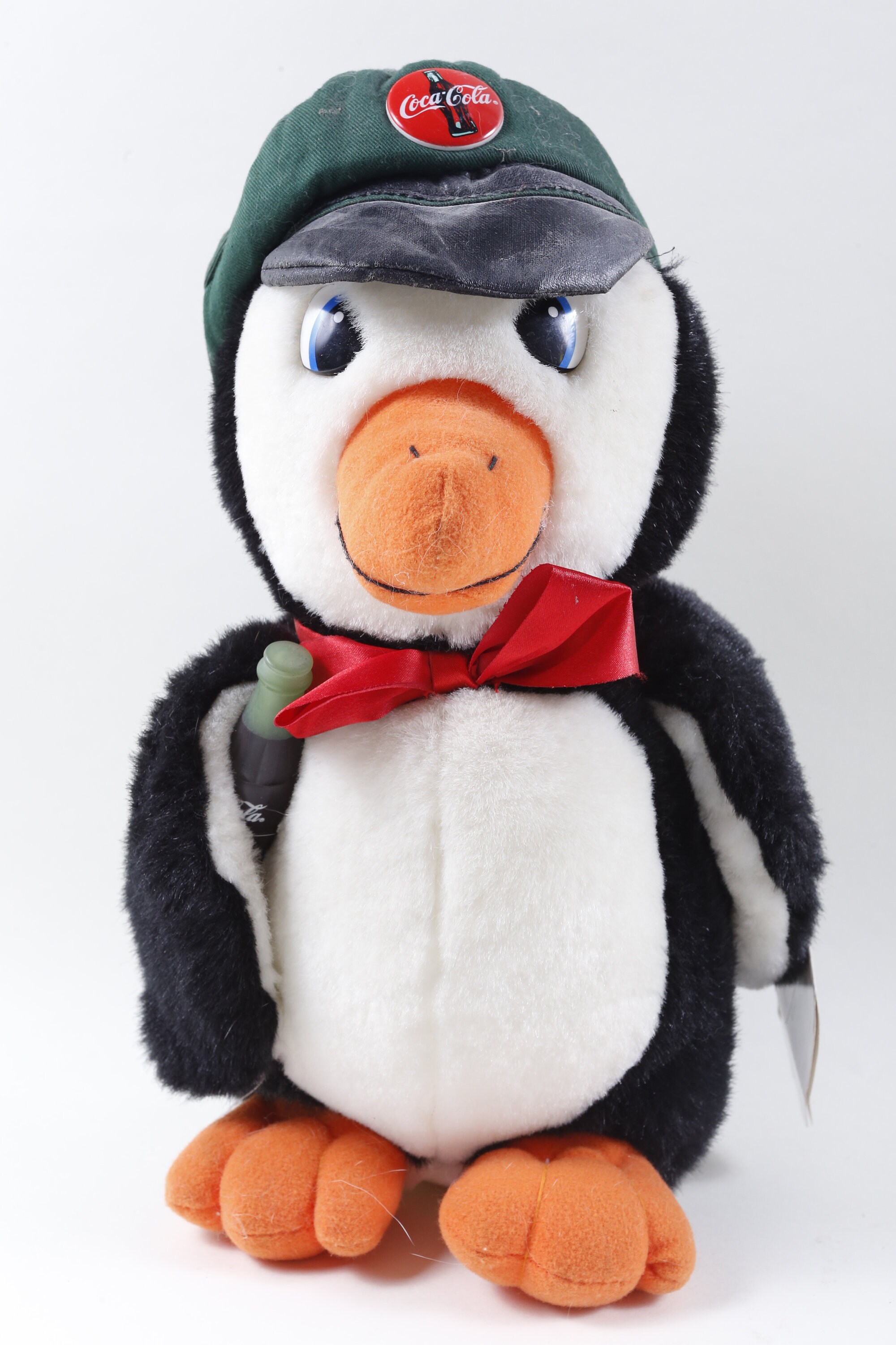 Stuffed Animal Penguin Coca-Cola Badge  Soft Plush Red Ribbon Hat White Black Children Vintage Toys Vintage, Nostalgia ~ 20-01-610