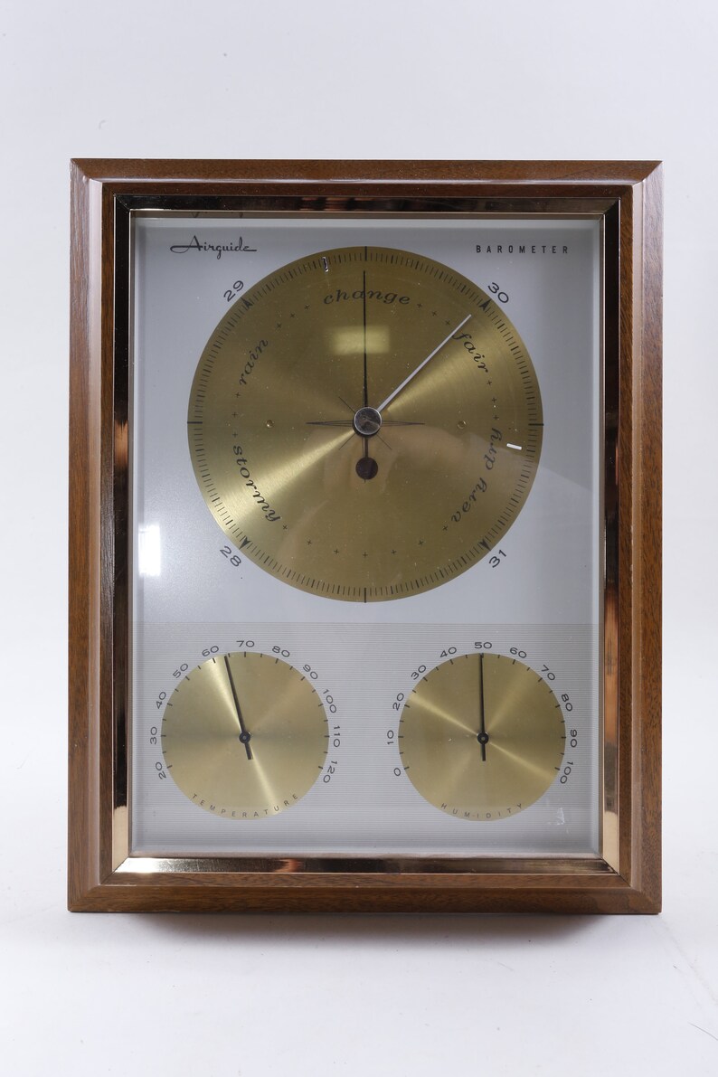 Airguide Barometer Rectangular Brown Frame White Background Wall Hanging Vintage Home Interior Design Decor Collection Photo Prop 170626 Home Appliances Home Living Vadel Com