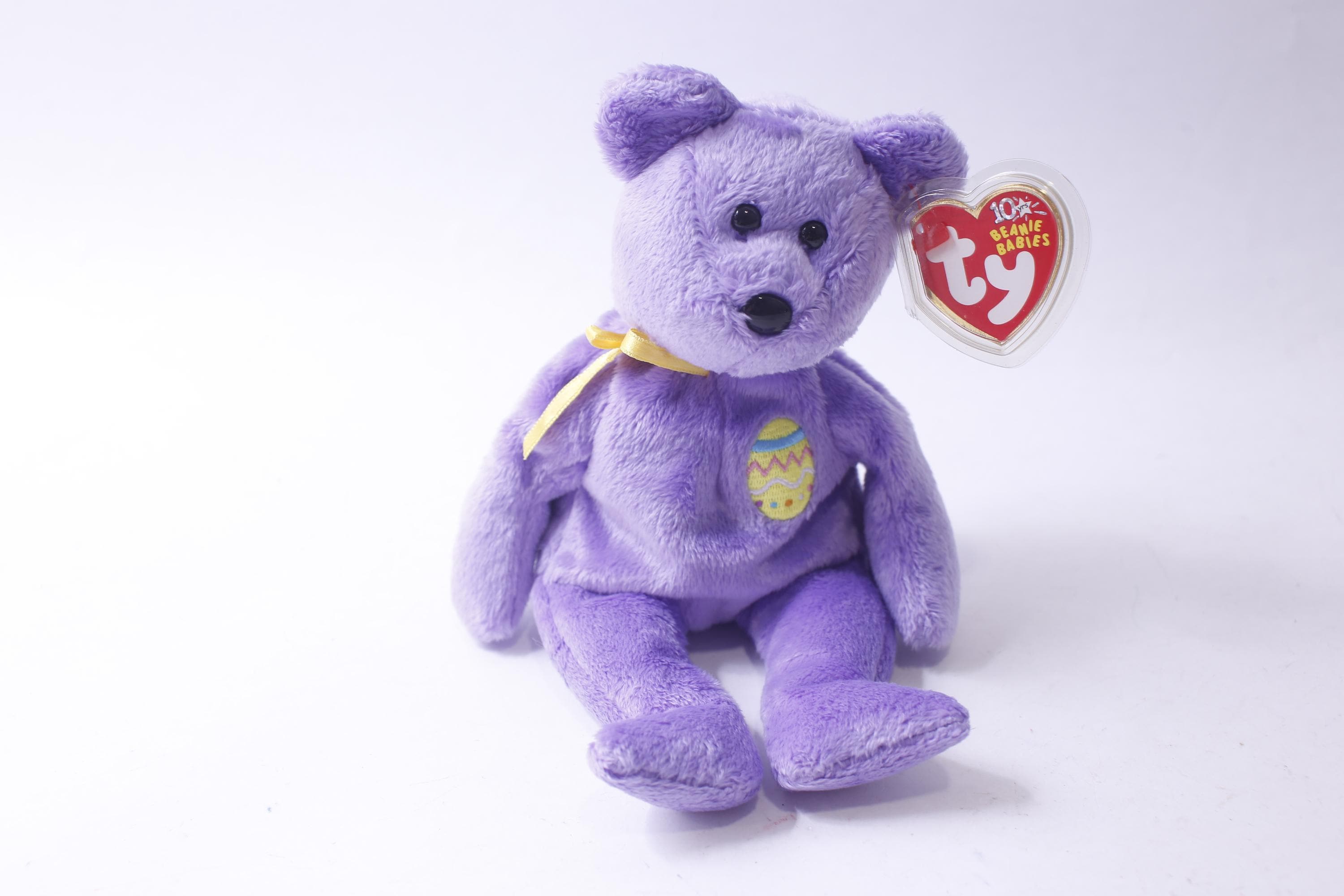 Purple Ty Stuffed Animals Bear TY Beanie Babies 10 Years, Eggs III