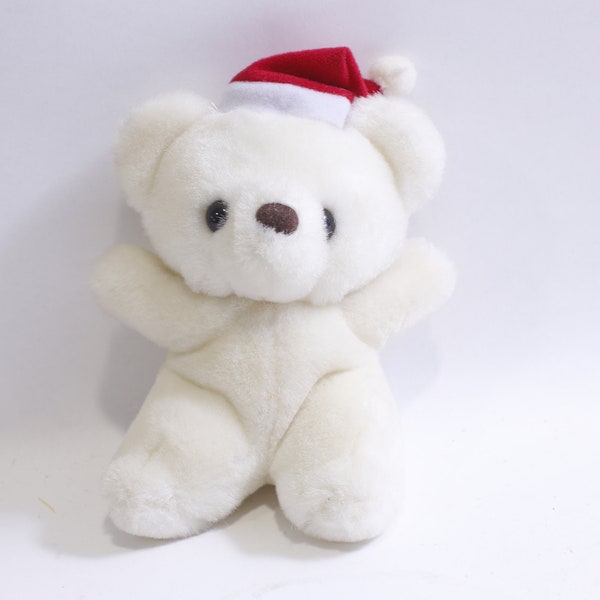 Russ Berrie, Honey Christmas Bear, Vintage small white bear, With Tag, Fun Gift, 80s ~ 230826-DISH 482