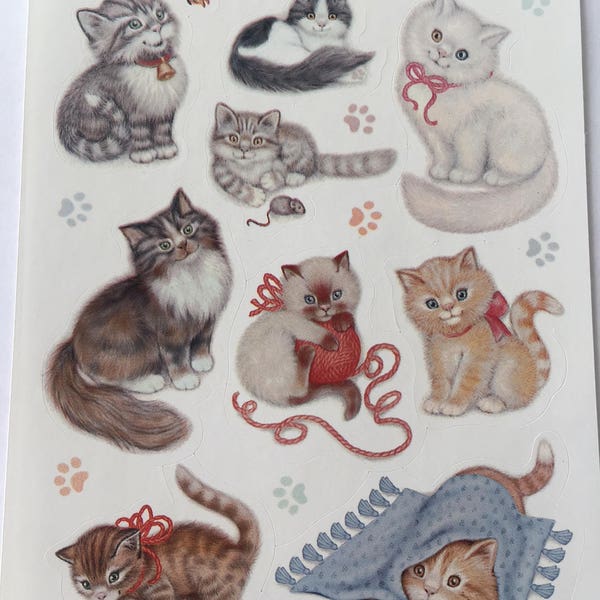 Heartline Cats Kittens Vintage Single Sticker Sheet 1980's Sticker Collecting Hallmark Craft ~ 556