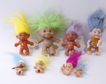 Russ Troll Dolls set, Colorful Hair, Fantasy Toys, Two Pencil Toppers, Vintage, Collectible, ~ 240502-SHC SHC-011