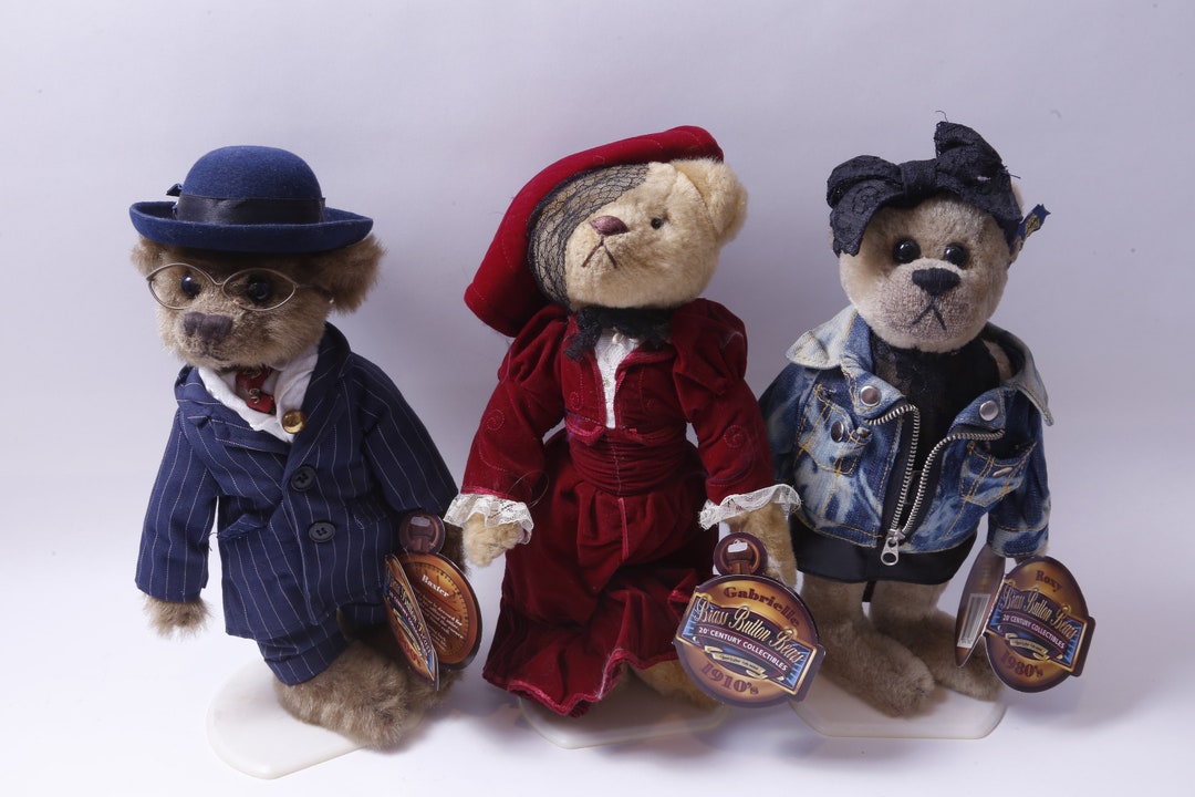 Brass Button Bears, Baxter, Gabrielle, Roxy, Hand Crafted, Dressed, 13, Plush, Soft, Toy Figure