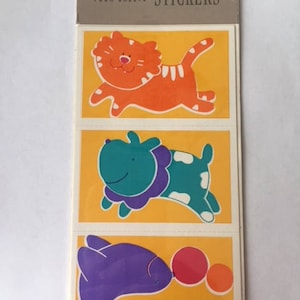 Folha de adesivo vintage de animais de circo, quatro folhas em pacote, vintage, 1990, sucata, reserva, coleção, artesanato, marca registrada ~ 104