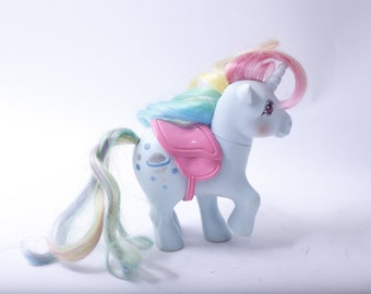 My Little Pony, Moonstone Unicorn with Saddle, Blue Body with Rainbow Hair, 1983, Hasbro, Fantasy Animal, Vintage, ~ 240110-DIAF 784