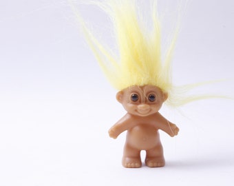 Russ, Baby Troll, Nude, PVC Figure, 3", Yellow Hair, Smiling, Toy, Collection, Vintage, ~ 20-01-997 / 20-13-442 1172