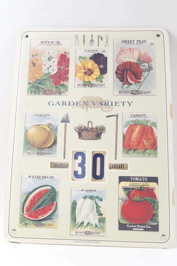 Wall Calendar Garden Variety Perpetual Clock Hanging Smith Hawken Home Interior Decor Design Vintage 170211