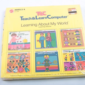 Cartões de ferramentas de ensino vintage Mattel TLC para computador Teach & Learn MIP lacrados nunca abertos aprendendo sobre o mundo ~ 20-01-220