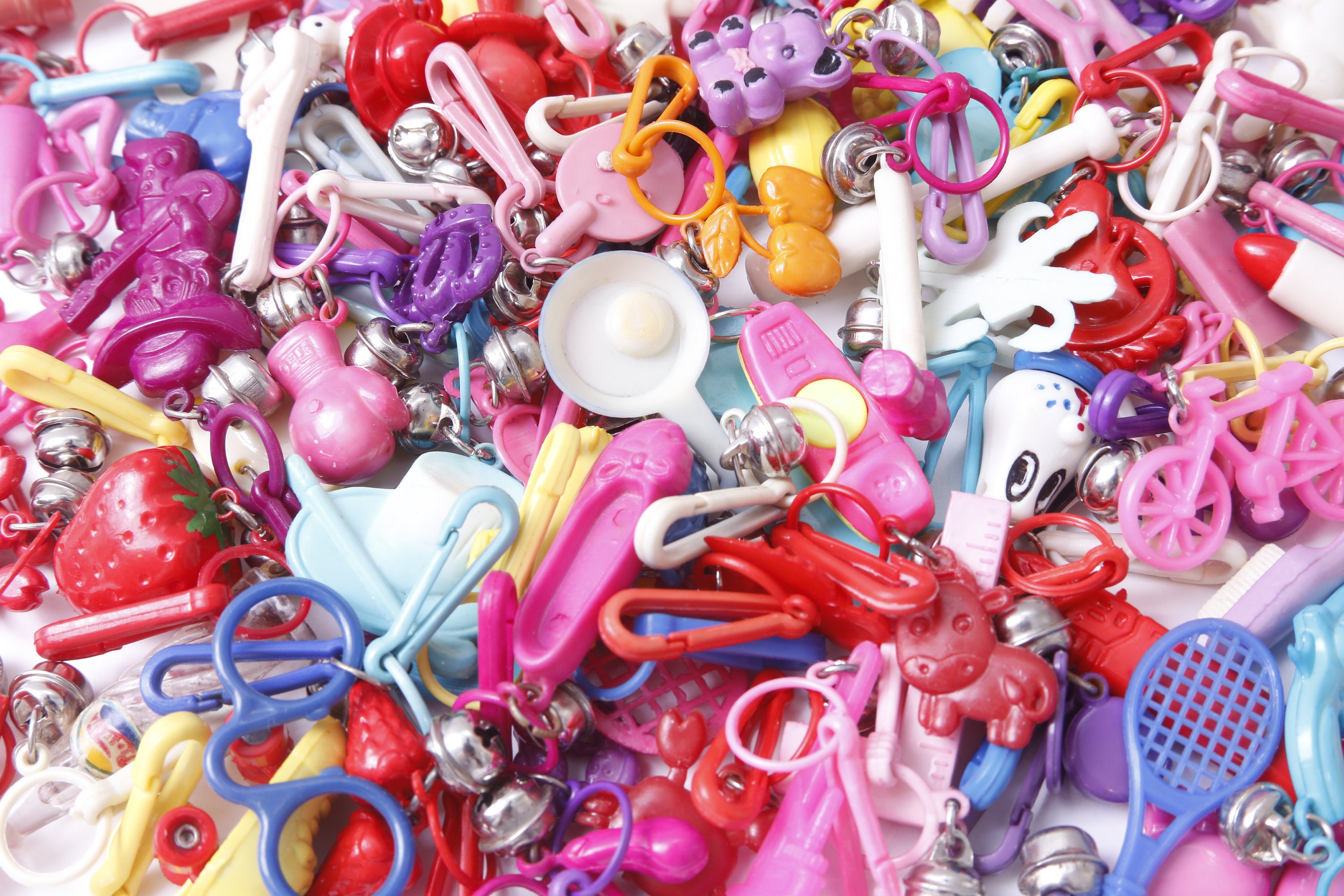 PICK YOUR OWN - #3 Vintage Bell Charms, Plastic Charms, Colorful, Plastic, Variety, Lot, bellcharms, charm bracelet, 1980s, 80s - 05