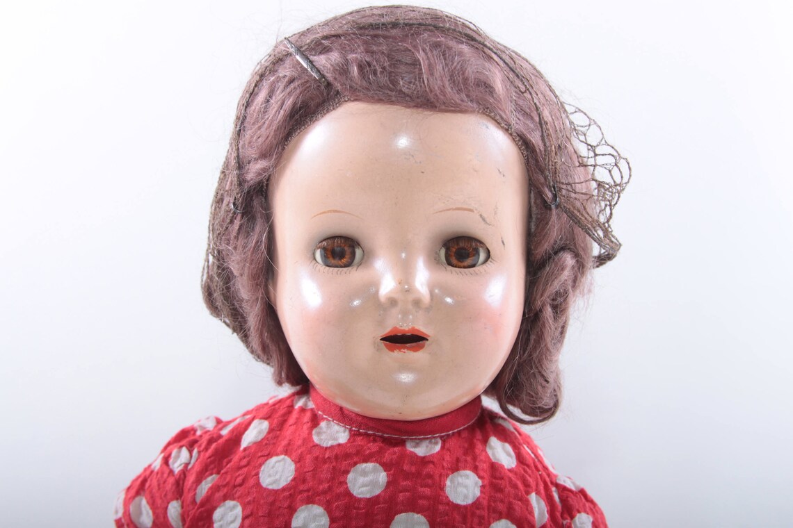 Vintage Composition Baby Doll Sleep Eyes Plastic Dressed Red Etsy