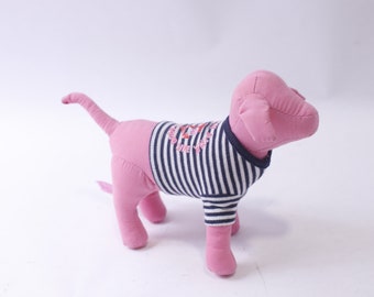 Victoria Secret, Port Au Pink, Living The Good Life, 1986, Pink Plush Dog in Striped Shirt, Collectible, ~ 240401-WH 897