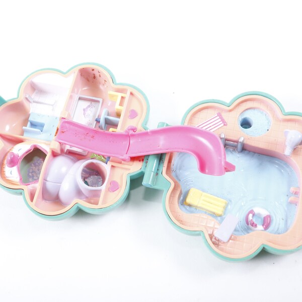 Polly Pocket Blue Toy Dollhouse Blume Aquapark Wasserpark Pool Moving Details Vintage Toy Falten Playcase ~ 161008