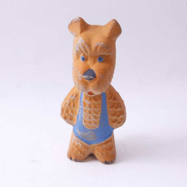 Orange Dog, Wrestler, Blue Singlet, Standing, Soviet, USSR, Rubber, Figure, 6", Animal, Painted, Squeezing, Toddler Toy Vintage ~ 20-31-1080