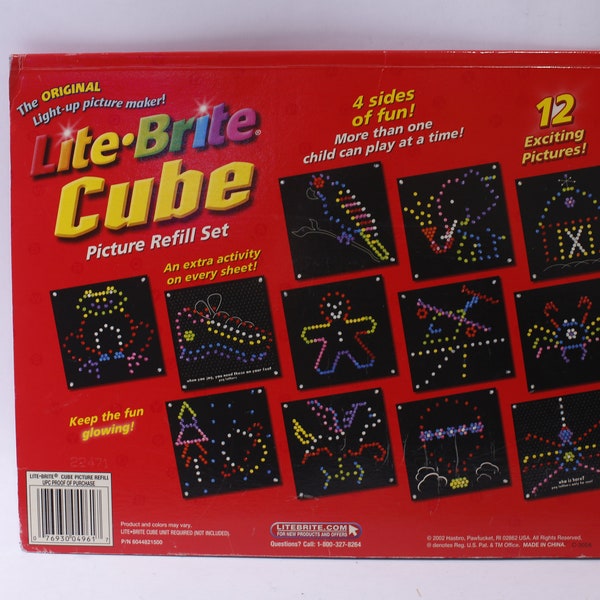 Lite-Brite Cube, Picture Refill Set, 12 Exciting Pictures, 2002, Hasbro, Activity, Fun, ~ 240327-WH 885