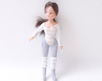 Sunshine Family Gymnast, Ballerina, Doll, Girl, Brown Hair, White Gray Leotard, 6.5", Figure, Toy, Collectible, Vintage, ~ 1248