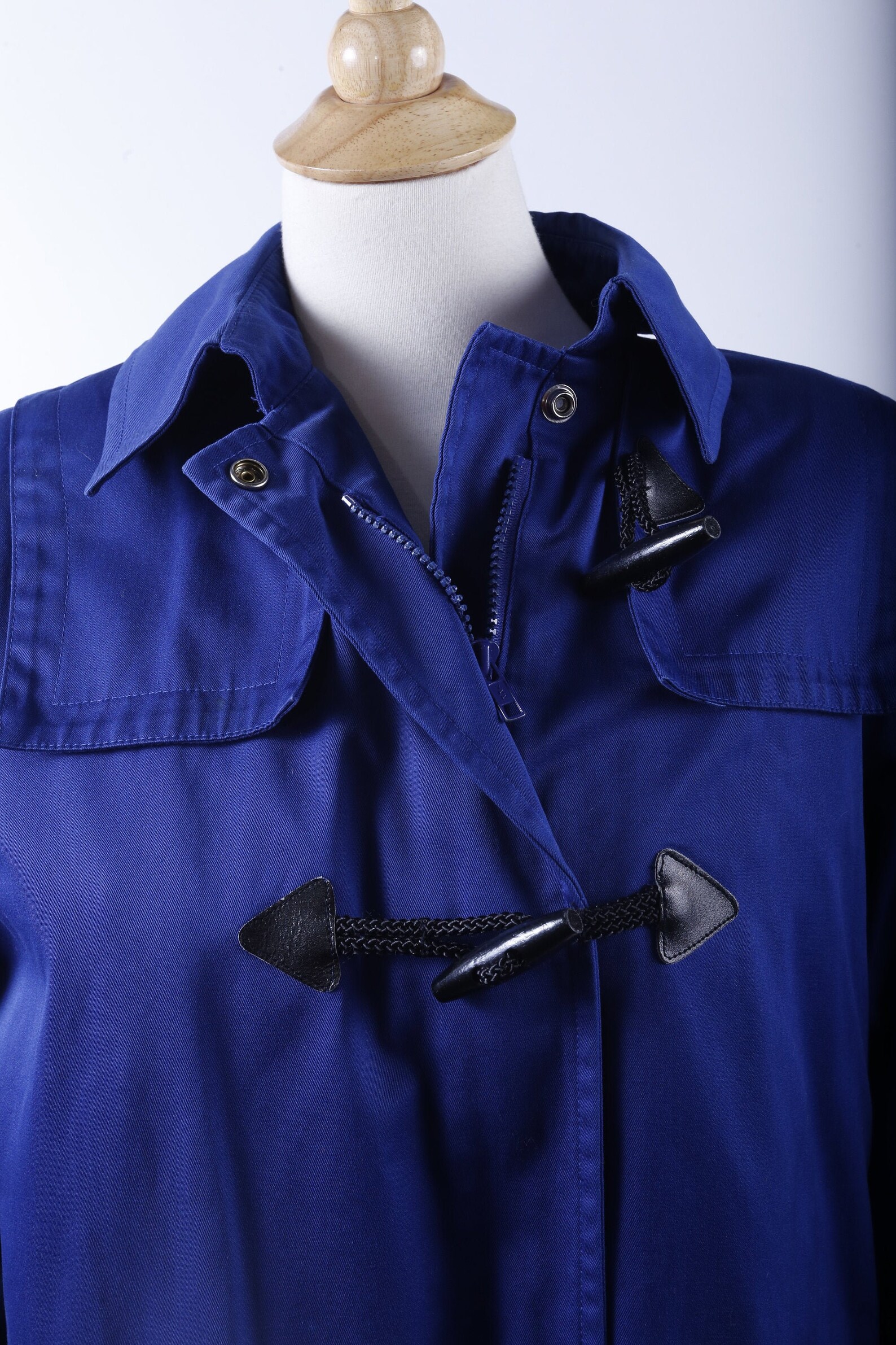 Vintage Trench Coat Royal Blue Long Coat Buttons Zipper Etsy