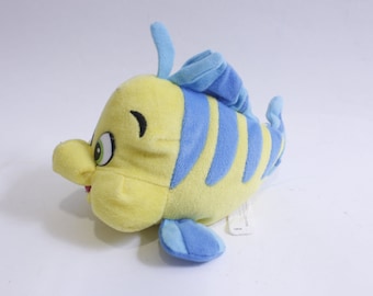 The Little Mermaid, Flounder, Beanie, Yellow Blue Striped, Fish, Plush, Disney, Cartoon Character, Vintage, Collectible, ~ 230613-DICV 1306