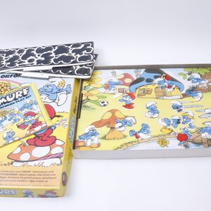 Schlumpf, Colorforms Playset, 1981, Plastikteile, Spielbrett, Heft, Fun, Kinder, Party, Familie, Vintage, ~ 20-10-334 Bild 2