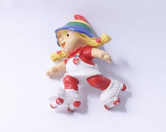 Rainbow Kids, Rotraut on Roller Skates, PVC Figurine, 1981, Wallace Berrie, Adorable, Tiny, Rare, Vintage, Collectible, ~ 240113-WH 691