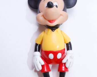 Disney, Mickey Mouse, 5", Poseable, Figure, Painted, Yellow Shirt, Red Pants, Cartoon Character, Toy, Vintage, Collectible, ~ 20-01-689