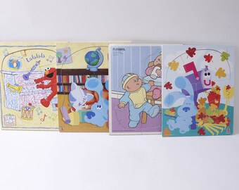 Świat Elma, Blue's Clues, Playskool Karmienie dziecka, 4 zestawy puzzli, Sztuka, Zabawka, Zabytkowy, Dzieci, Zabawa, Kolekcjonerski, Nauka, ~20-01-418