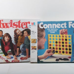 Milton Bradley Twister Connect Four Games Vintage Classic Checkers Colored Circles Boxes Party Activity ~ D-2