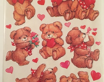 Valentine Bears 1980s Vintage American Greetings Single Sticker Sheet Sticker Collecting Craft- 20-01-20 / 20-01-511