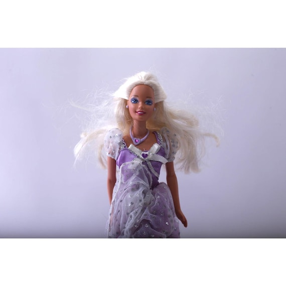 barbie purple dress 90s Customized 1990s Barbie with crocheted gown and boa