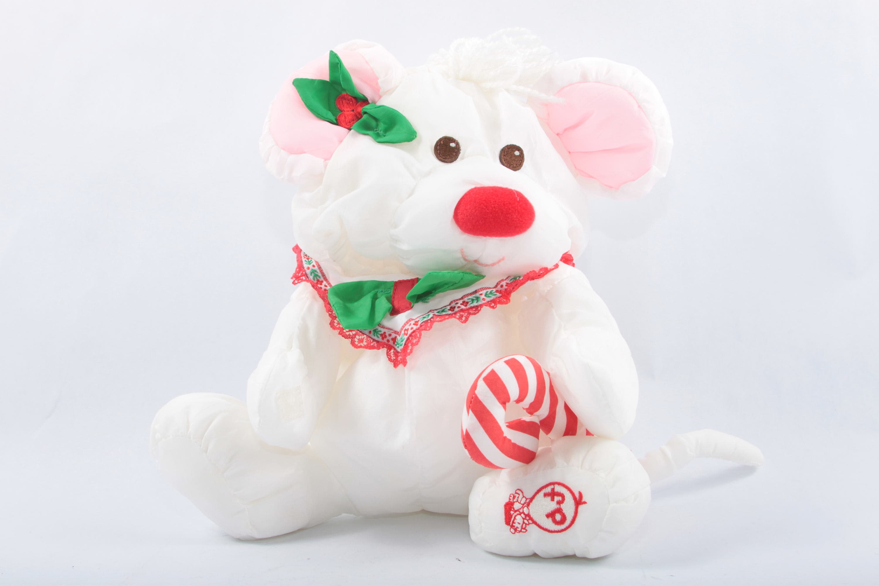 Vintage 1987 Fisher White Christmas Mouse Puffalumps Plush Toy Doll 8036 for sale online 
