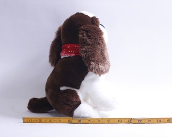 Plush Dog Wearing Red Christmas Scarf, 11