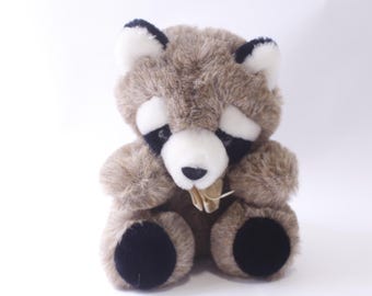 1980s Cute Plush Raccoon, Stuffed Animal, 8 inches, Collectible, Nursery Decor, ~ 240903-WH 1124