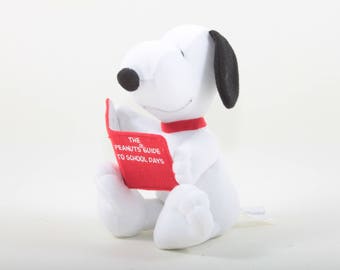 Scholastic Snoopy Vintage Plush Toy Reading Peanuts Guide To School Days Red Book White Dog Long Black Ears, Peanuts ~ 138
