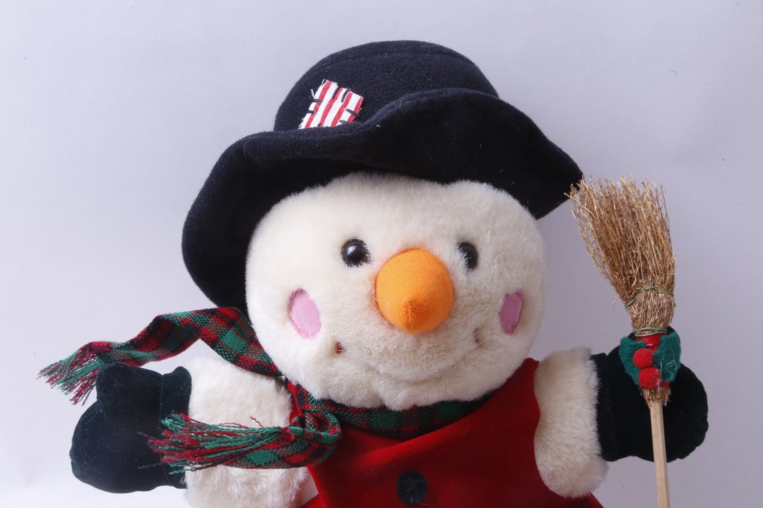 Hallmark Plush Snowman, Red Vest, Black Hat Christmas Winter Stuffed