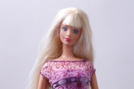 90s Mattel, Barbie, Doll, Dressed, Purple Dress, Floral Patterns, Short  Sleeves, Blonde Hair, Fashion, Toy, Figure, Vintage, 20-10-339