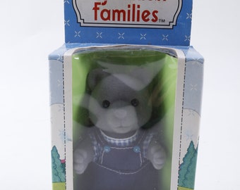 Sylvanian Families Doll Toy Cute Gray Bear Blue Costume Tomy Dressed Animal Figure Children Vintage Collection ~  04