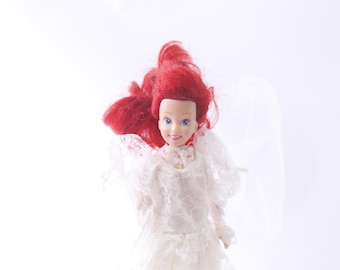 Disney The Little Mermaid, Ariel the Beautiful Bride, Redhead Doll in White Dress, Tyco, 1992, Vintage, Collectible, ~ 240908-WH 1132