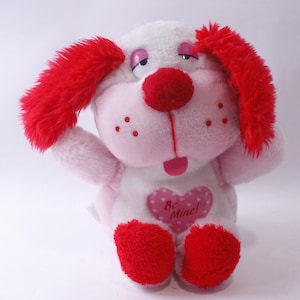 80s Be Mine, Pink-Red-White Plush Puppy, Romantic, Valentine&#39;s Day, Gift Idea, Stuffed Animal, Home Decor, Displayable, ~ 241003-DIAF 1282