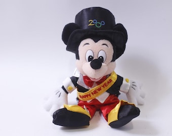 Y2K, Mickey Mouse, Beanie, Disney World, New Year, Small Plush, Vintage, Stuffed Animal, Soft, Toy, , 250303-WH 42