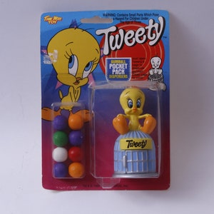 Looney Tunes, Tweety, dispensador de chicles, 1989, Tim Mee, pájaro en jaula, personaje de dibujos animados, juguete, vintage, coleccionable, ~ M-07-08