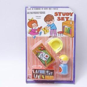 Jak Pak, Weenie Teenies, Study Set, Chair, Desk, Kid Figurine, 1980s, Playset, Miniature, Toy, Vintage, Collectible, ~ 20-29-1034