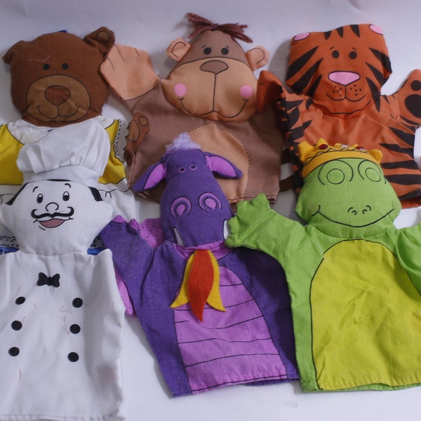 Hand Puppets, Set of Six, Chef, Dragon, Animals, Bear, Monkey, Tiger, Frog King, Interactive, Entertaining, Imaginative, Playful~ WH-012 208