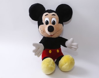 Disneyland Mickey Mouse zwart rood geel zacht pluche pop speelgoed Disney kinderen, vintage speelgoed, vintage pluche, 13", knuffeldier ~ 1252